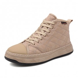 Men Stitching Plaid Down Cloth Comfy Slipm Resistant Lace Up High Top Sneakers