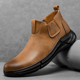 Men Retro Cowhide Leather Non Slip Soft Sole Elastic Slip On Chelsea Boots