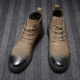 Men Retro Stylish Gradual Change Shoe Toe Casual Leather Ankle Boots