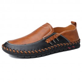 Men Genuine Leather Slip Resistant Soft Soles Slip On Business Casual Oxfords